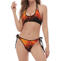 Fire Volcano Print Halter Scoop Tie Side Bikini