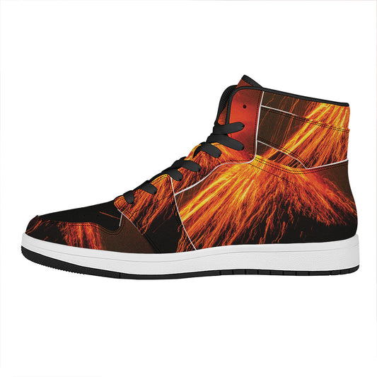 Fire Volcano Print High Top Leather Sneakers