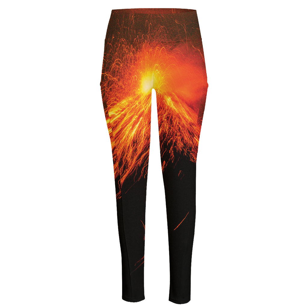 Fire Volcano Print High-Waisted Pocket Leggings