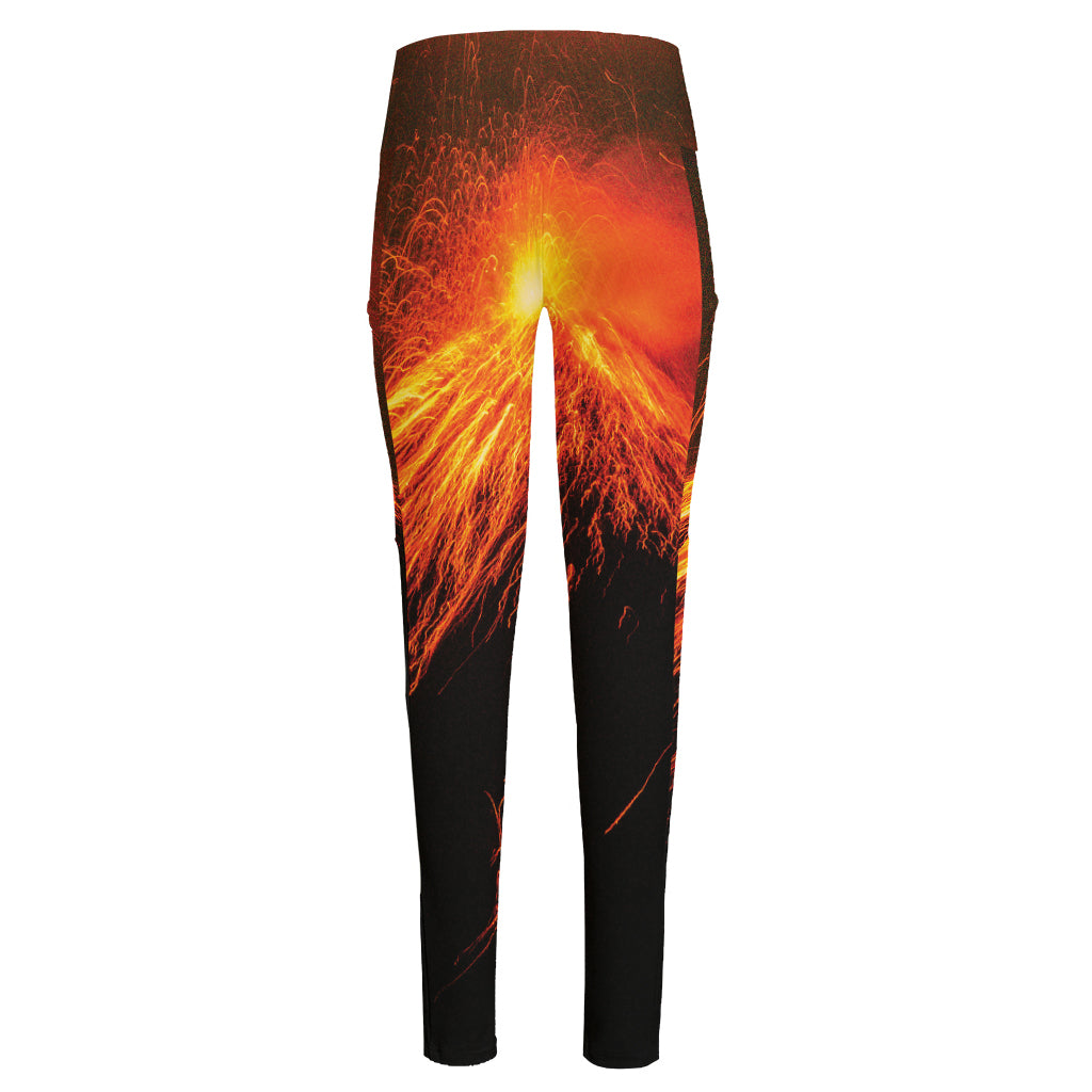 Fire Volcano Print High-Waisted Pocket Leggings