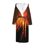 Fire Volcano Print Hooded Bathrobe