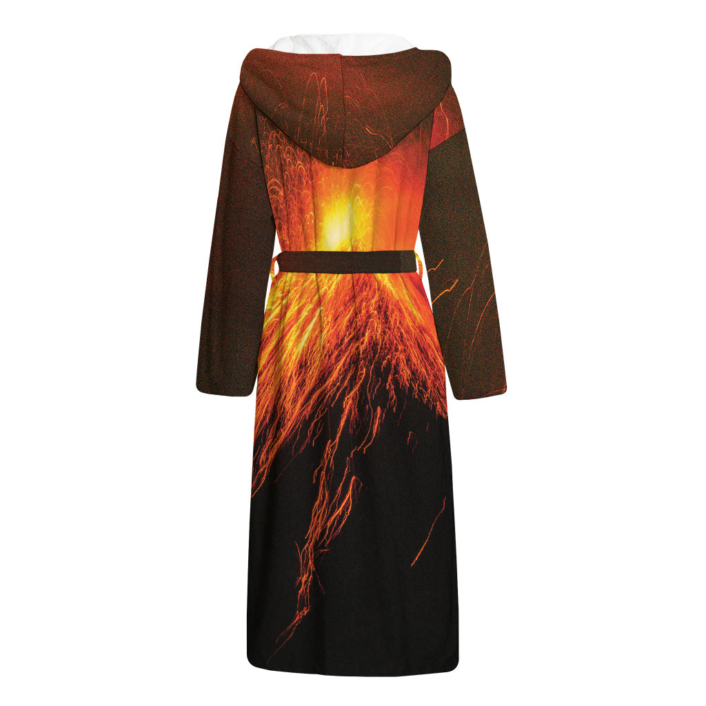 Fire Volcano Print Hooded Bathrobe