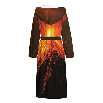 Fire Volcano Print Hooded Bathrobe