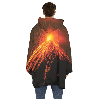 Fire Volcano Print Hoodie Blanket