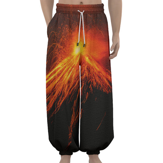 Fire Volcano Print Lantern Pants
