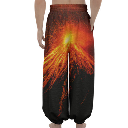 Fire Volcano Print Lantern Pants