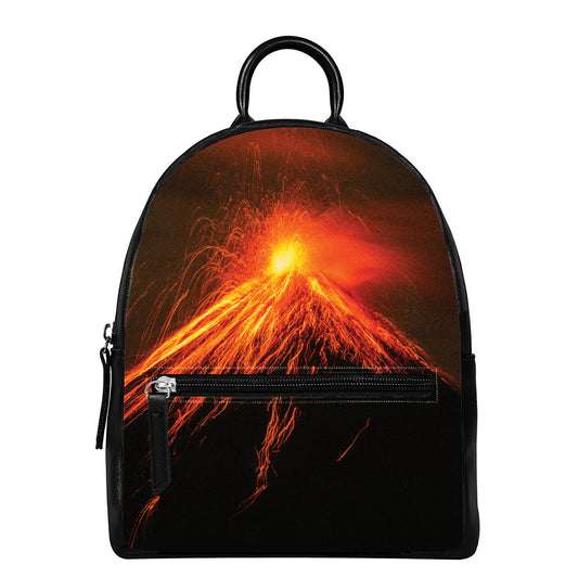 Fire Volcano Print Leather Backpack