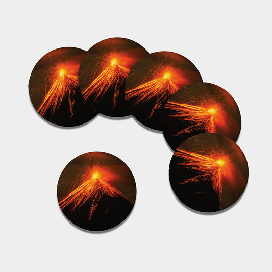 Fire Volcano Print Leather Coaster Set