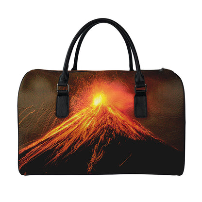 Fire Volcano Print Leather Duffle Bag