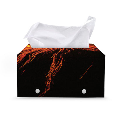 Fire Volcano Print Leather Tissue Box Cover