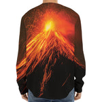 Fire Volcano Print Long Sleeve Baseball Jersey