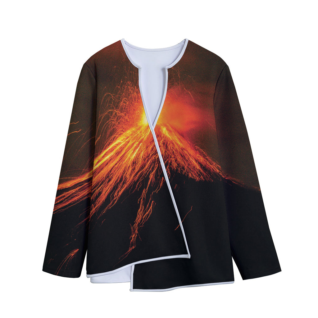 Fire Volcano Print Long Sleeve Short Coat