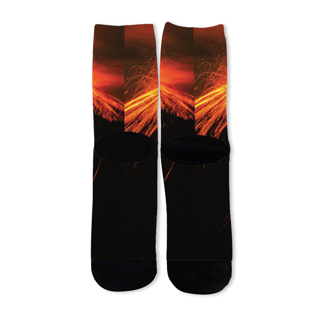 Fire Volcano Print Long Socks