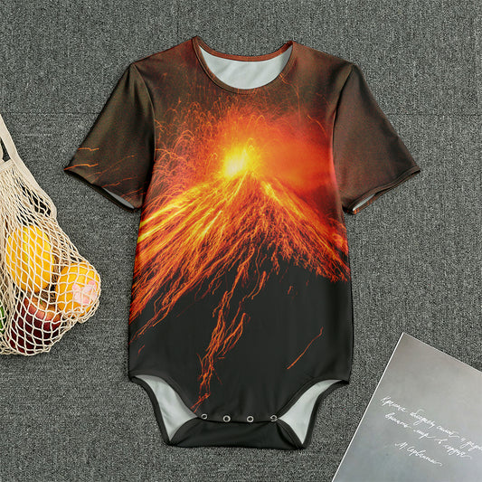 Fire Volcano Print Men's Bodysuit