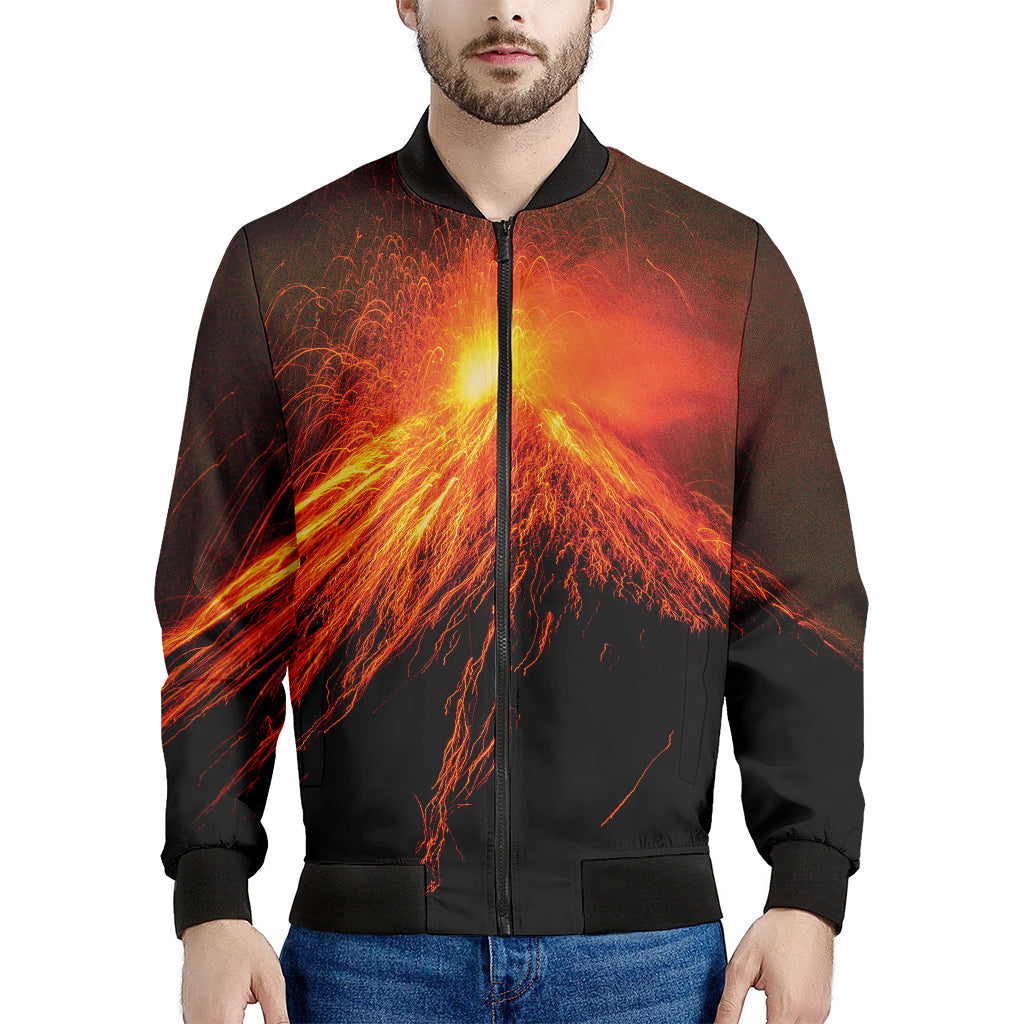 Fire Volcano Print Men's Bomber Jacket