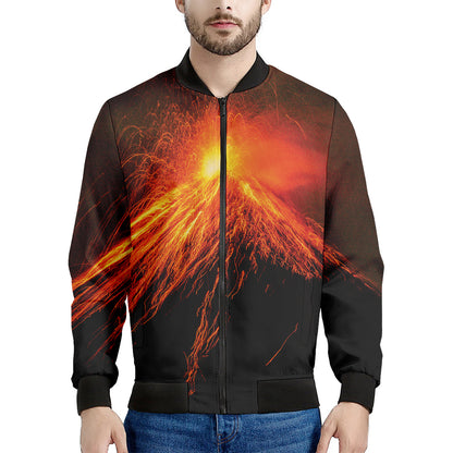 Fire Volcano Print Men's Bomber Jacket