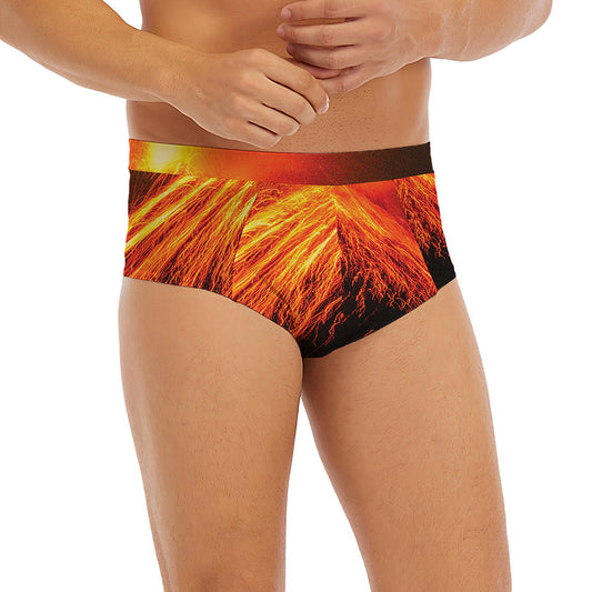 Fire Volcano Print Men's Briefs