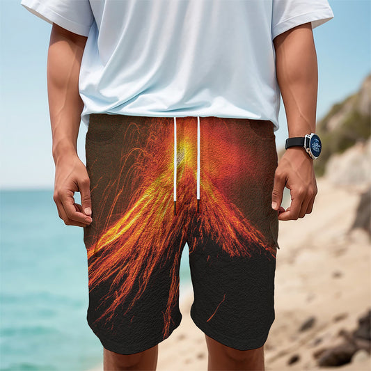 Fire Volcano Print Men's Cargo Shorts