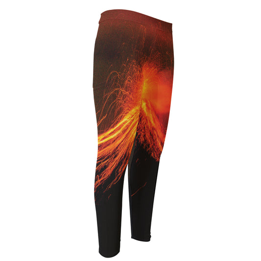 Fire Volcano Print Men's Compression Pants
