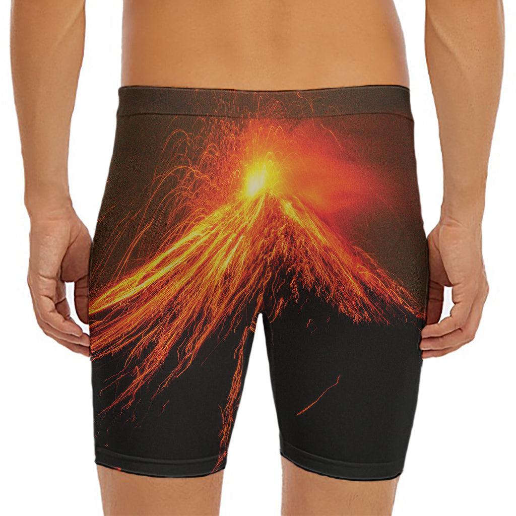 Fire Volcano Print Men's Long Boxer Briefs