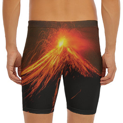 Fire Volcano Print Men's Long Boxer Briefs