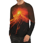 Fire Volcano Print Men's Long Sleeve Rash Guard