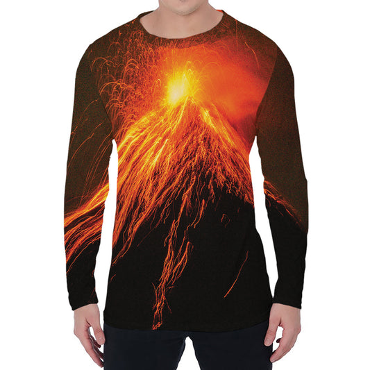 Fire Volcano Print Men's Long Sleeve T-Shirt