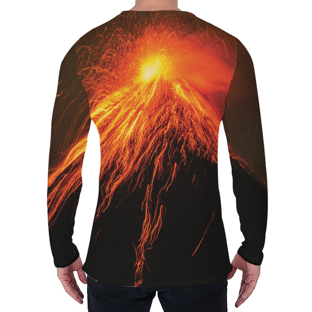 Fire Volcano Print Men's Long Sleeve T-Shirt