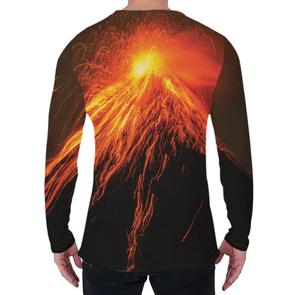 Fire Volcano Print Men's Long Sleeve T-Shirt