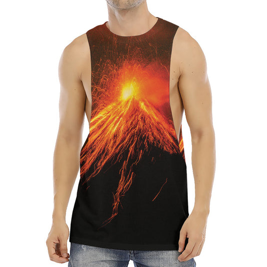 Fire Volcano Print Men's Muscle Tank Top
