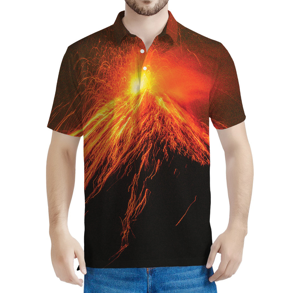 Fire Volcano Print Men's Polo Shirt