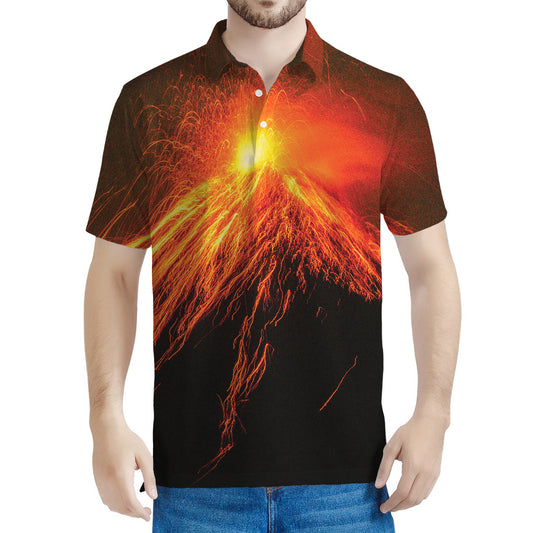 Fire Volcano Print Men's Polo Shirt