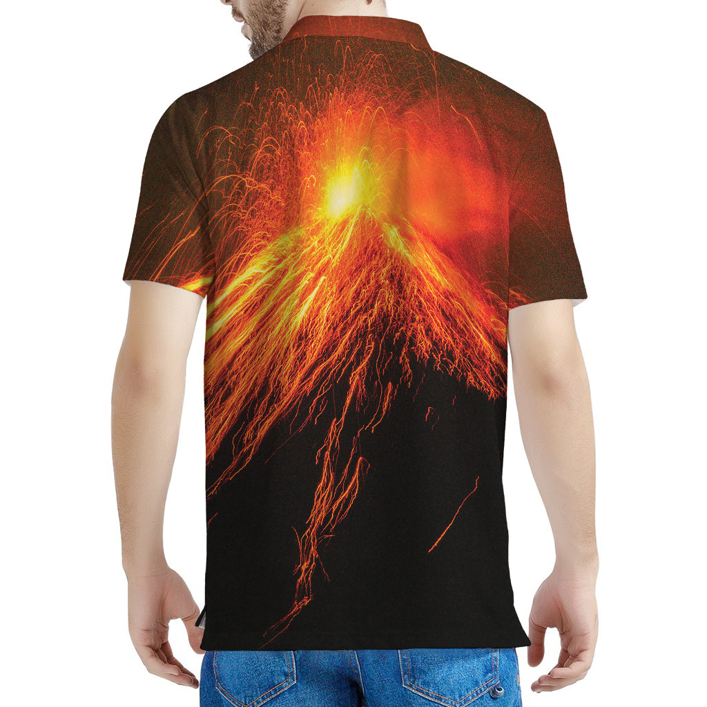 Fire Volcano Print Men's Polo Shirt