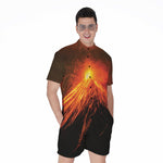Fire Volcano Print Men's Rompers