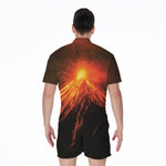 Fire Volcano Print Men's Rompers