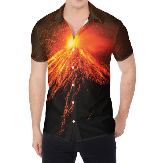 Fire Volcano Print Men's Shirt