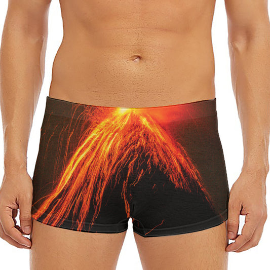 Fire Volcano Print Men's Short Boxer Briefs