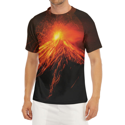 Fire Volcano Print Men's Short Sleeve Rash Guard