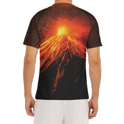Fire Volcano Print Men's Short Sleeve Rash Guard