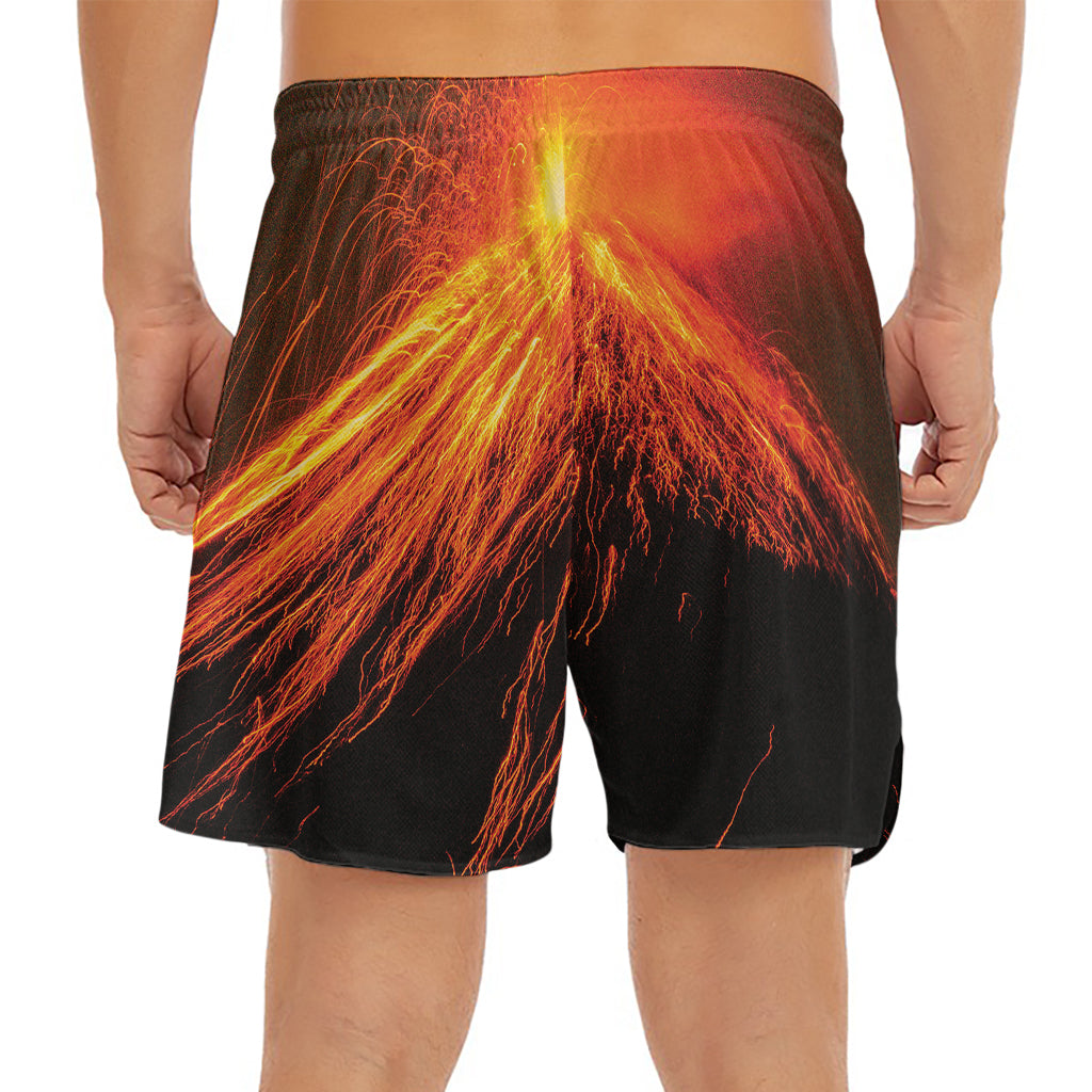 Fire Volcano Print Men's Split Running Shorts