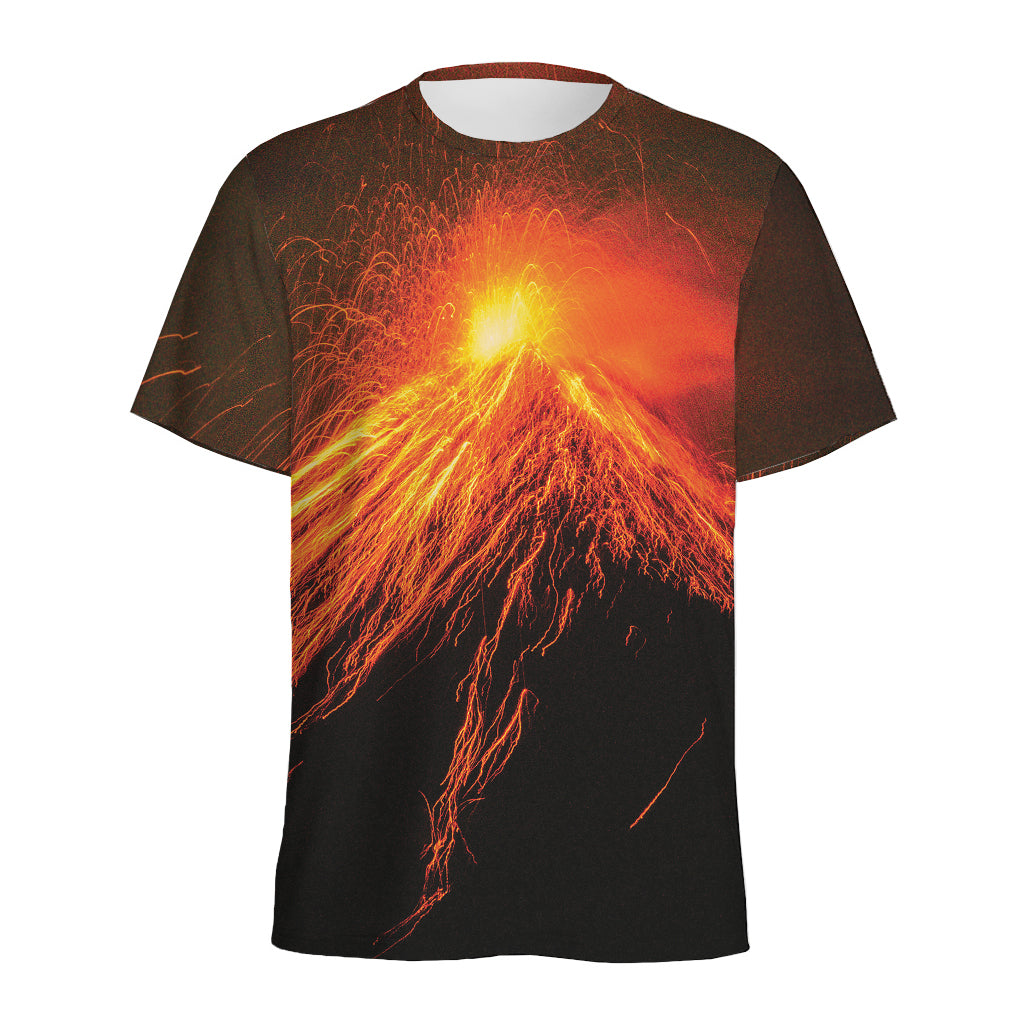 Fire Volcano Print Men's Sports T-Shirt