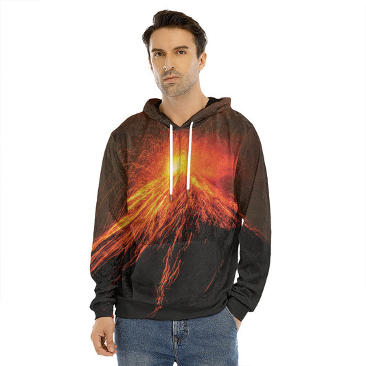 Fire Volcano Print Men's Velvet Pullover Hoodie