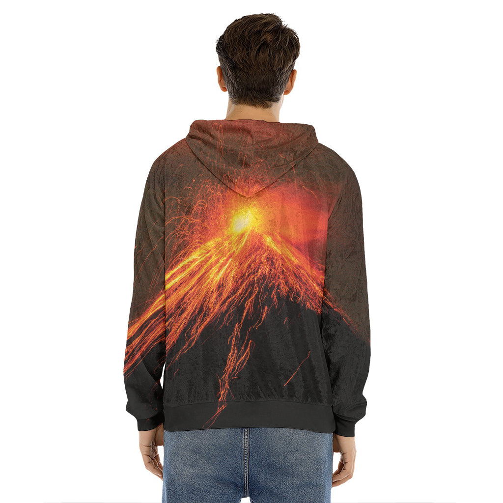 Fire Volcano Print Men's Velvet Pullover Hoodie