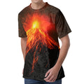 Fire Volcano Print Men's Velvet T-Shirt