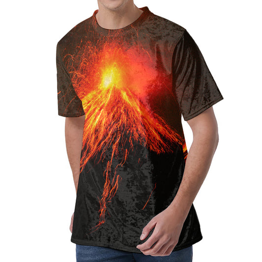 Fire Volcano Print Men's Velvet T-Shirt