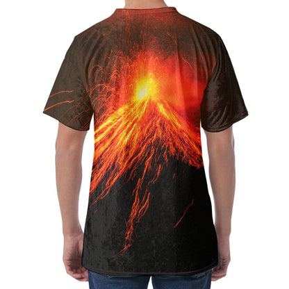 Fire Volcano Print Men's Velvet T-Shirt