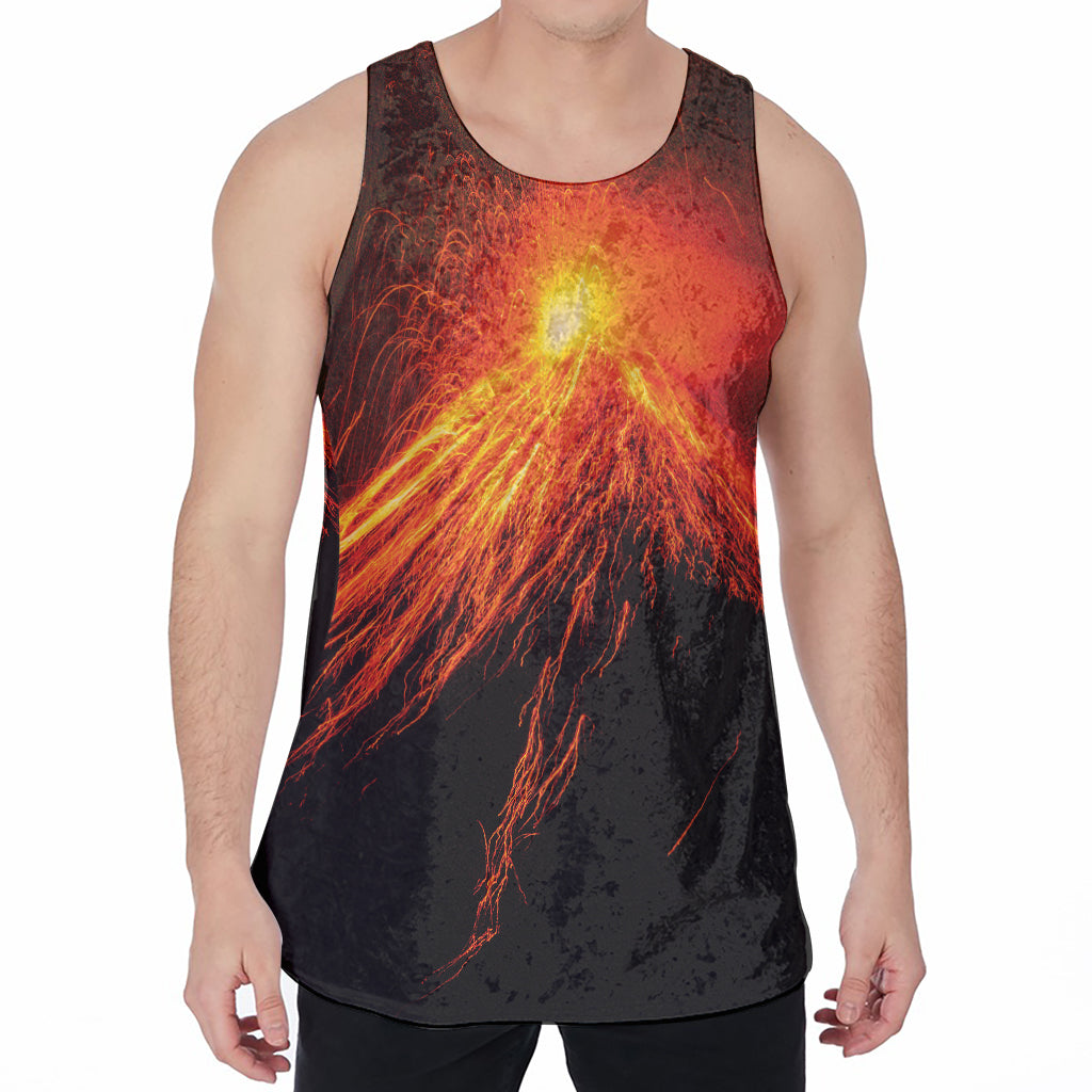 Fire Volcano Print Men's Velvet Tank Top