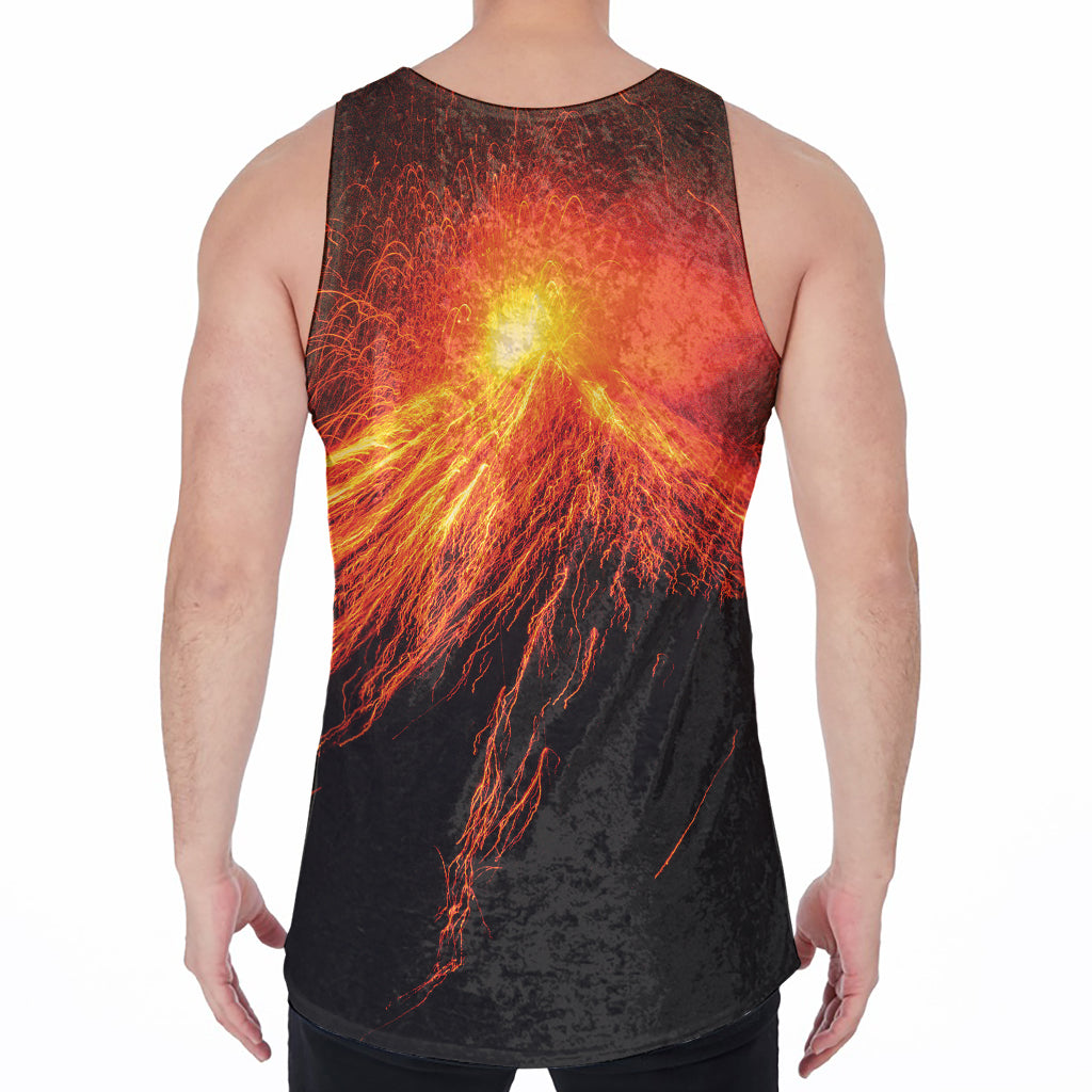 Fire Volcano Print Men's Velvet Tank Top