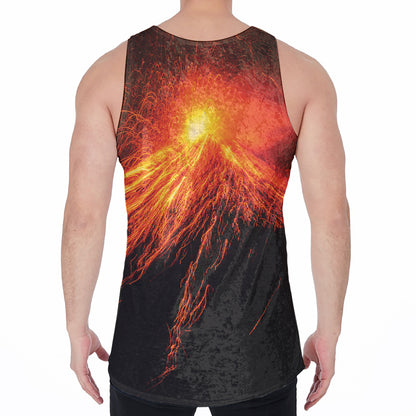 Fire Volcano Print Men's Velvet Tank Top