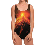 Fire Volcano Print One Piece Swimsuit